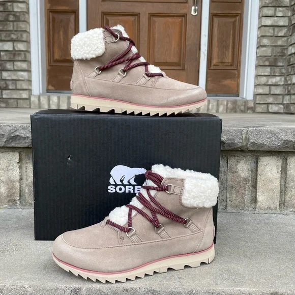 Winter Boots Sorel Waterproof Harlow Lace Up Boots In Tan Sorel Shoes Sorel Harlow Lace Cozy Womens Ankle Boot New